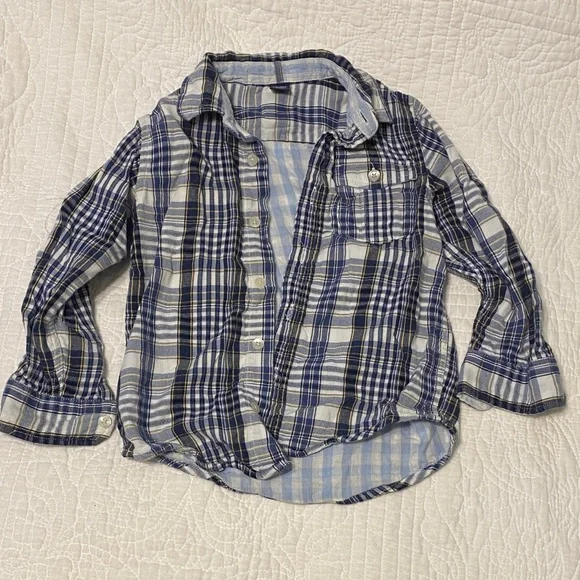 GAP Kids Plaid Button-Down Shirt - Blue and White - Picture 1 of 3